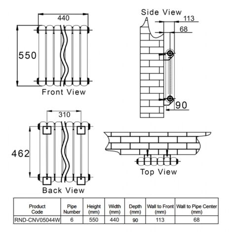 Reina Coneva Horizontal Designer Radiator 550mm H x 440mm W White
