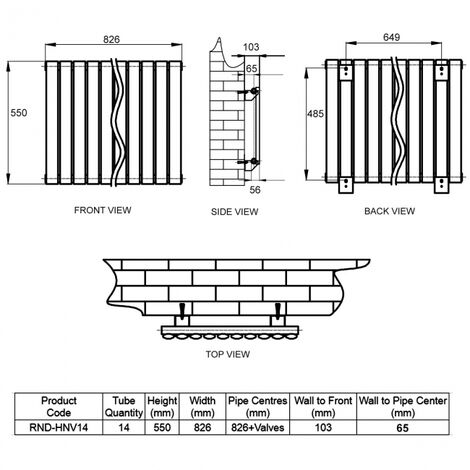 Reina Neva Single Designer Horizontal Radiator 550mm H x 826mm W White