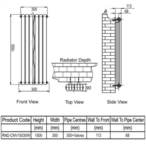 Reina Coneva Vertical Designer Radiator 1500mm H x 300mm W White