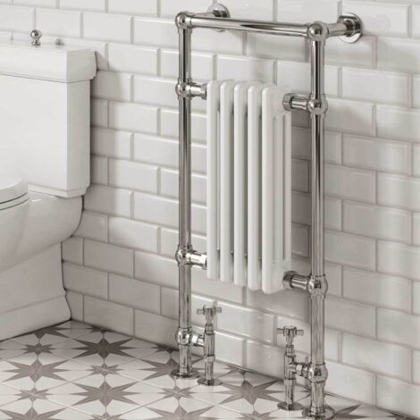 Reina Oxford Traditional Radiator Heated Towel Rail 960mm H x 536mm W White/Chrome (1/3)