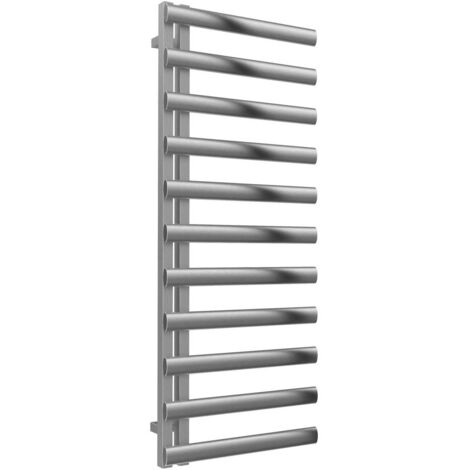 Reina Cavo designer heated towel rail 1230mm H x 500mm W – Brushed stainless steel – Vertical installation – Suitable for central heating (1/4)