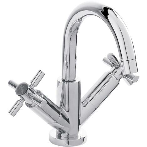 Hudson Reed Tec Crosshead Cloakroom Mono Basin Mixer Tap Dual Handle Push Button Waste - Chrome