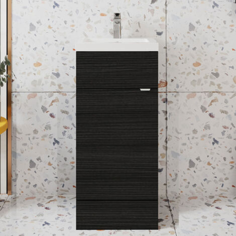 Hudson Reed Fusion Floor Standing Vanity Unit with Basin 400mm Wide - Charcoal Black Woodgrain (1/5)
