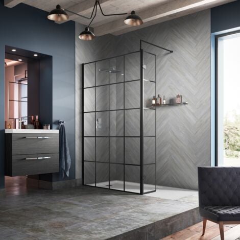 Hudson Reed Frame Effect Wet Room Screen with Support Bar 700mm Wide - 8mm Glass