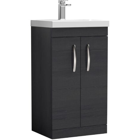 Nuie Athena Floor Standing 2-Door Vanity Unit with Basin-2 500mm Wide - Charcoal Black