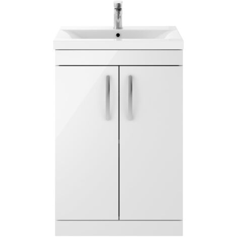 Nuie Athena Floor Standing 2-Door Vanity Unit with Basin-3 600mm Wide - Gloss White (1/5)