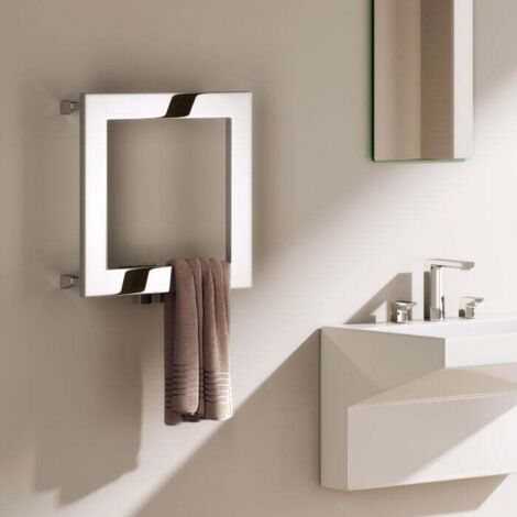 Reina Square Designer Heated Towel Rail 450mm H x 450mm W Polished Stainless Steel (1/3)