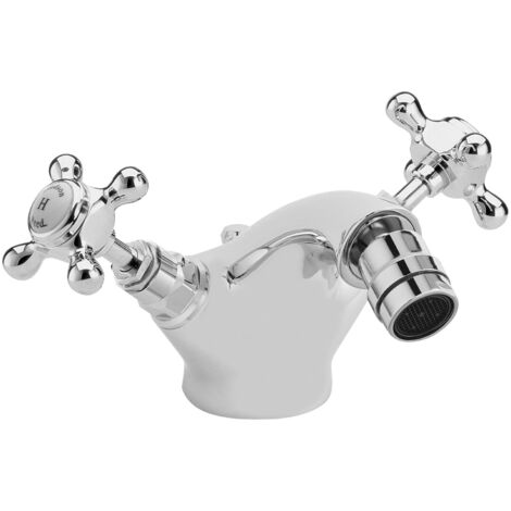 Old London Topaz White Crosshead Chrome Mono Bidet Mixer Tap with Hex Collar - BC306HX (1/2)