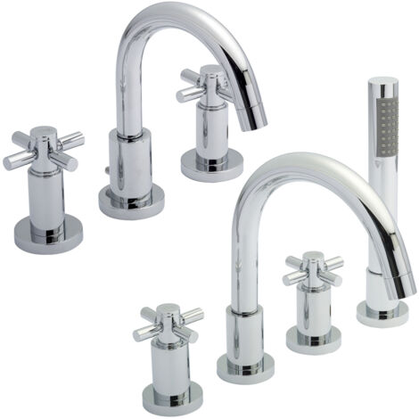 Hudson Reed Tec Crosshead 3-Hole Basin Mixer Tap and 4-Hole Bath Mixer Tap - Chrome (1/4)