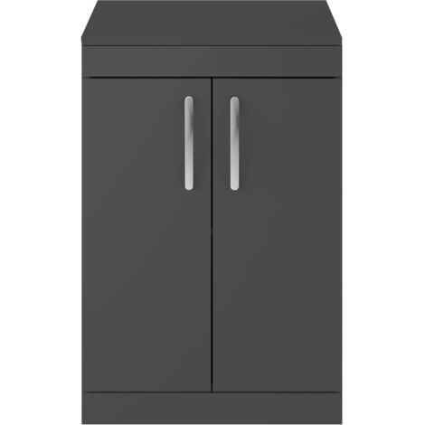 Nuie Athena Floor Standing 2-Door Vanity Unit and Worktop 600mm Wide - Gloss Grey