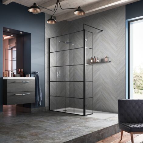 Hudson Reed Frame Effect Wet Room Screen with Support Bar 1200mm Wide - 8mm Glass (1/3)