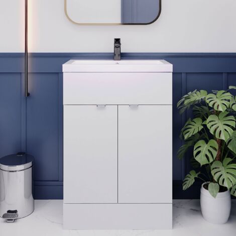 Hudson Reed Fusion Floor Standing Vanity Unit with Basin 600mm Wide - Gloss White (1/5)