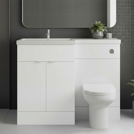 Hudson Reed Fusion LH Combination Unit with L Shape Basin - 1100mm Wide - Gloss White (1/5)