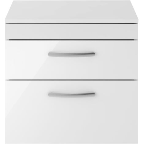Nuie Athena Wall Hung 2-Drawer Vanity Unit and Worktop 600mm Wide - Gloss White (1/7)