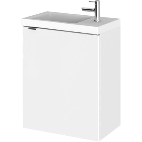 Hudson Reed Fusion Wall Hung 1-Door Vanity Unit with Compact Basin 400mm Wide - Gloss White (1/5)