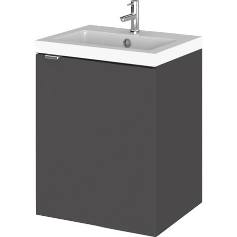 Hudson Reed Fusion Wall Hung 1-Door Vanity Unit with Basin 400mm Wide - Gloss Grey (1/5)