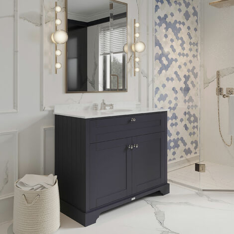 Hudson Reed Old London Floor Standing Vanity Unit with 3TH White Marble Top Basin 1000mm Wide - Twilight Blue