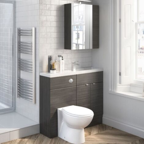 Hudson Reed Fusion Compact Vanity Unit 600mm Wide - Charcoal Black Woodgrain (1/4)
