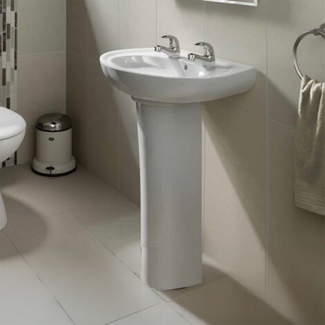 AKW Livenza 450mm Basin with Full Pedestal - 2 Tap Hole (1/3)