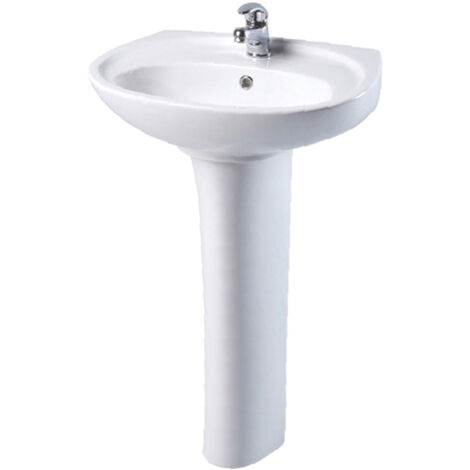 AKW Livenza 500mm Basin with Full Pedestal - 1 Tap Hole (1/2)