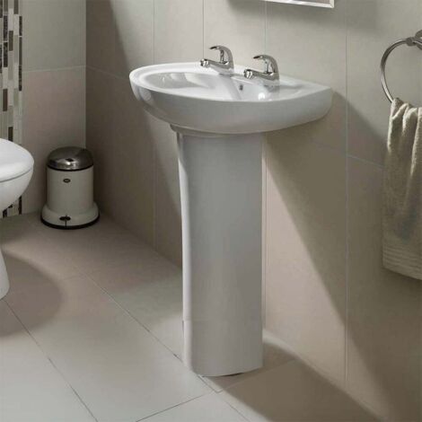 AKW Livenza 550mm Basin With Full Pedestal - 2 Tap Hole (1/3)