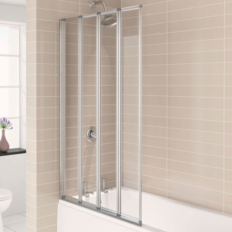 Aqualux Aqua 4 Four Folding Silver Frame Bath Screen 1400mm H x 840mm W ...