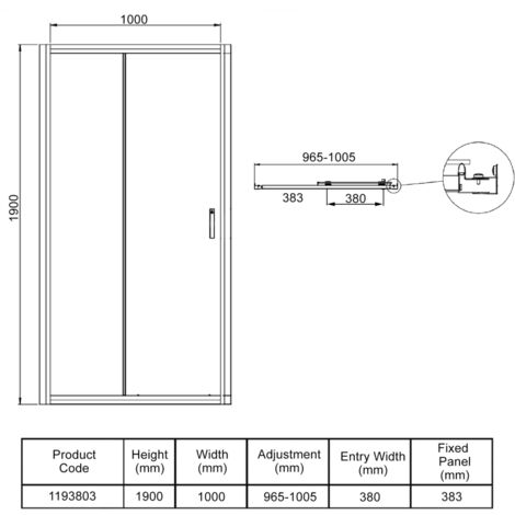 Aqualux Framed 6 Sliding Shower Door 1000mm Wide - 6mm Glass