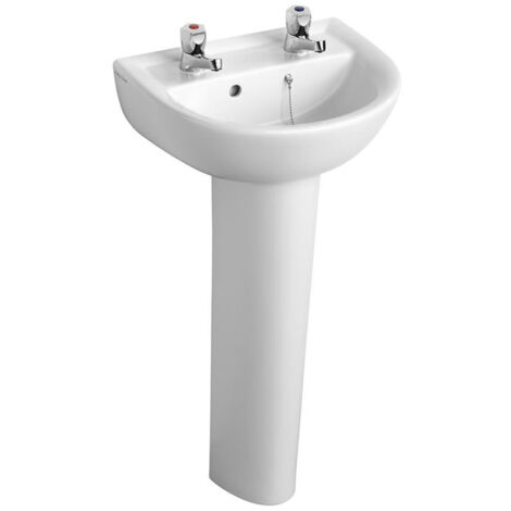 Armitage Shanks Sandringham 21 Basin with Full Pedestal 450mm Wide - 2 Tap Hole (1/4)