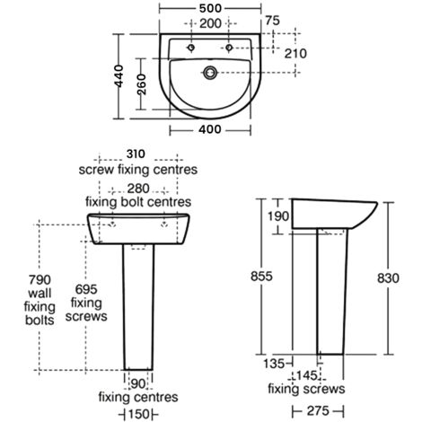 Armitage Shanks Sandringham 21 Basin with Full Pedestal 500mm Wide - 2 ...