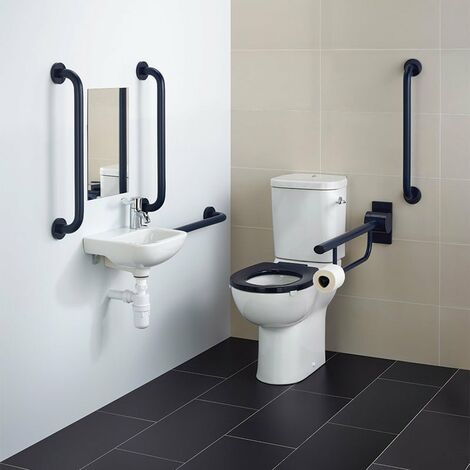 Armitage Shanks Contour 21+ Doc M Pack with Close Coupled Toilet and Blue Rail - Left Handed