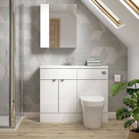 Hudson Reed Fusion Compact Combination Unit with Slimline Basin - 1000mm Wide - Gloss White (1/5)
