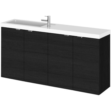Hudson Reed Fusion Compact Wall Hung 4-Door Vanity Unit with Polymarble Basin 1000mm Wide - Charcoal Black Woodgrain (1/3)