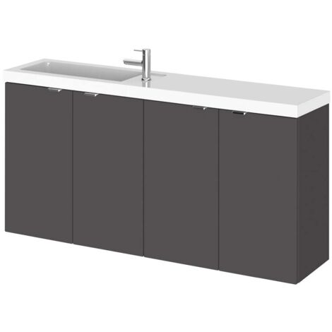 Hudson Reed Fusion Compact Wall Hung 4-Door Vanity Unit with Polymarble Basin 1000mm Wide - Gloss Grey (1/3)