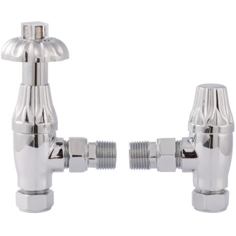 Old London Knightsbridge Chrome Angled Thermostatic Radiator Valve and Lockshield - RV007 (1/3)