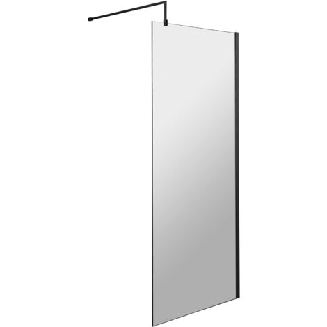Hudson Reed Wet Room Screen with Black Support Bar 700mm Wide - 8mm Glass (1/4)