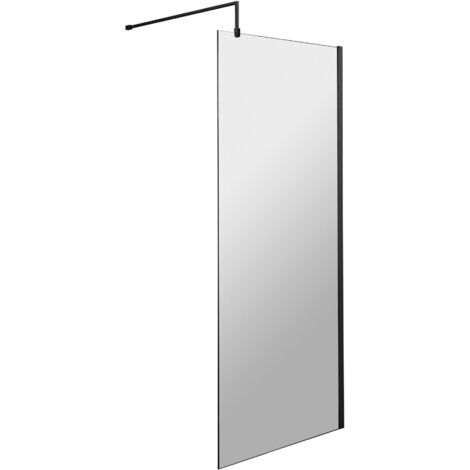 Hudson Reed Wet Room Screen with Black Support Bar 800mm Wide - 8mm Glass (1/4)
