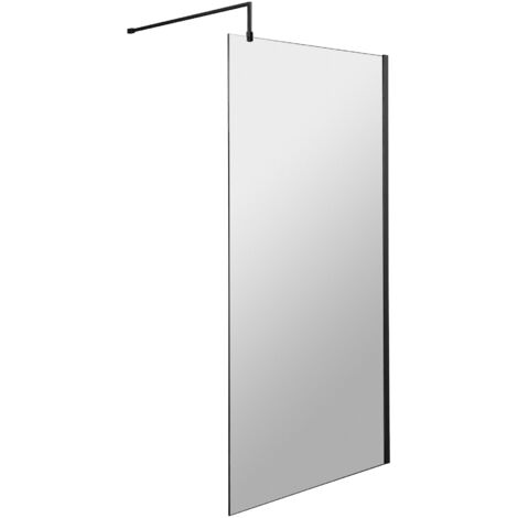 Hudson Reed Wet Room Screen with Black Support Bar 900mm Wide - 8mm Glass (1/4)