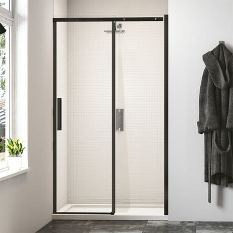 Merlyn Black Sliding Shower Door 2000mm H x 1700mm W - Clear Glass