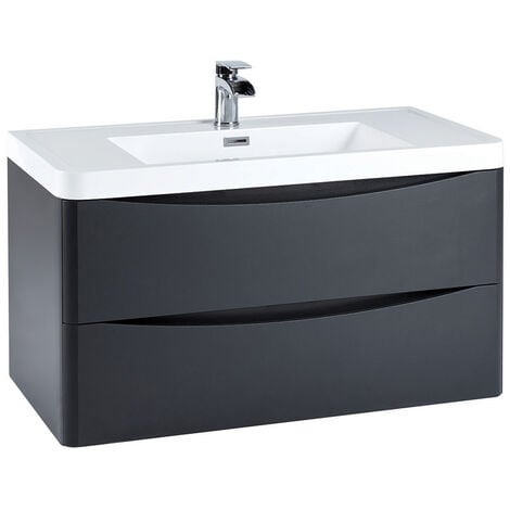 Orbit Contour Wall Hung 2-Drawer Vanity Unit with Basin 900mm Wide - Graphite Grey