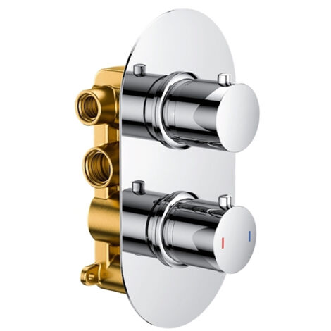 RAK Thermostatic Round 2 Outlet Concealed Shower Valve Dual Handle - Chrome