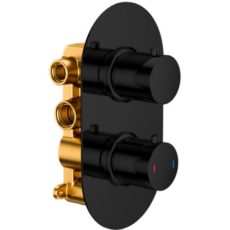 RAK Thermostatic Round 2 Outlet Concealed Shower Valve Dual Handle - Black (1/2)