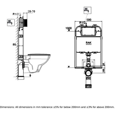RAK Ecofix Slimline Hidden Cistern 80mm with Metal Frame for Wall Hung WC Unit - Alpine White