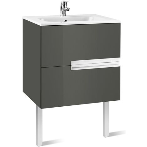 Roca Victoria N Unik 2 Drawers Vanity Unit With Basin 700mm Wide Gloss Grey 1 Tap - 700mm Wide Bathroom Sink Cabinet Roca Victoria N Unik 2 Drawers Vanity Unit With Basin 700mm Wide Gloss Grey 1 Tap - 700mm Wide Bathroom Sink Cabinet