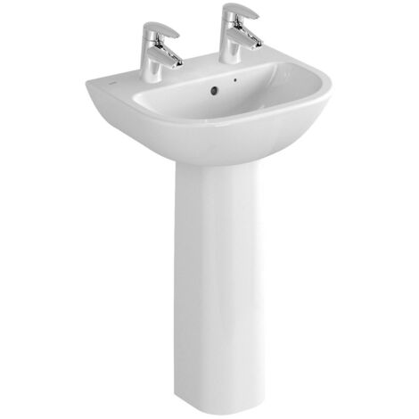 Vitra S20 Wash Basin and Full Pedestal 550mm Wide 2 Tap Hole (1/2)