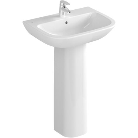 Vitra S20 Wash Basin and Full Pedestal 600mm Wide 1 Tap Hole (1/5)