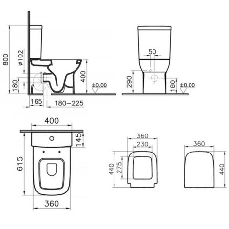 Vitra S20 Close Coupled Toilet Closed Back Push Button Cistern - Soft Close Seat
