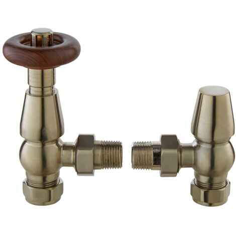Bayswater Rounded Angled Thermostatic Radiator Valve + Lockshield Satin Nickel (1/2)