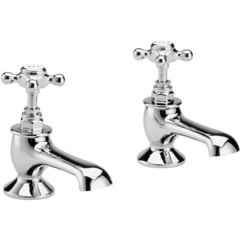 Bayswater Crosshead Hex Bath Taps Pair - White/Chrome (1/2)