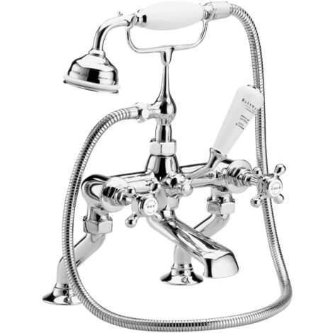 Bayswater Crosshead Hex Pillar Mounted Bath Shower Mixer Tap White/Chrome (1/3)