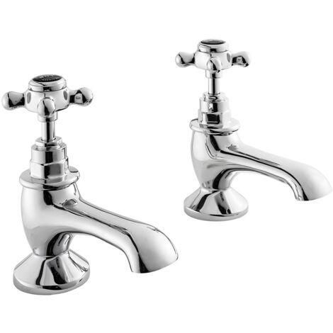 Bayswater Crosshead Hex Bath Taps Pair - Black/Chrome (1/2)